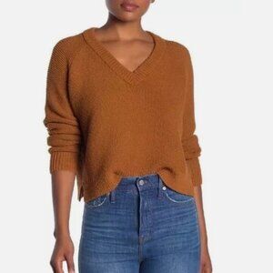 Madewell Ochre V-Neck Cropped Cotton Sweater